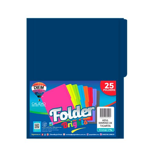 FOLDER TAMAÑO CARTA DIEM BRIGHTS AZUL MARINO 024 PAQUETE CON 25 PIEZAS