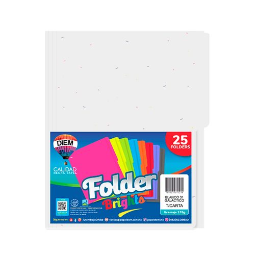 FOLDER TAMAÑO CARTA DIEM BRIGHTS BLANCO GALACTICO 031 PAQUETE CON 25 PIEZAS