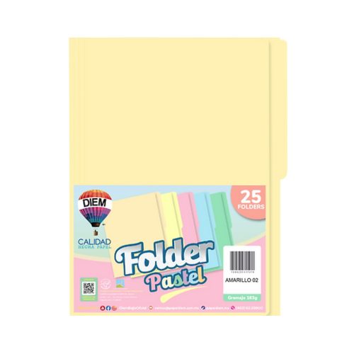 FOLDER TAMAÑO OFICIO DIEM PASTEL AMARILLO 002 PAQUETE CON 25 PIEZAS