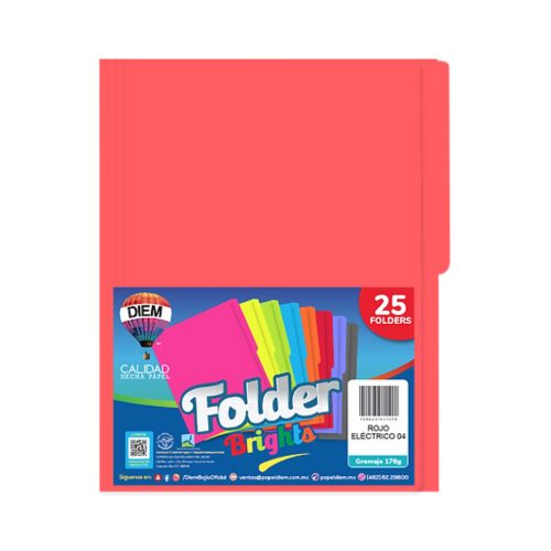 FOLDER TAMAÑO OFICIO DIEM BRIGHTS ROJO ELECT 0004 PAQUETE CON 25 PIEZAS