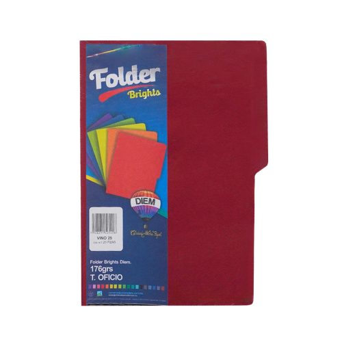 FOLDER TAMAÑO OFICIO DIEM BRIGHTS VINO 0025 PAQUETE CON 25 PIEZAS