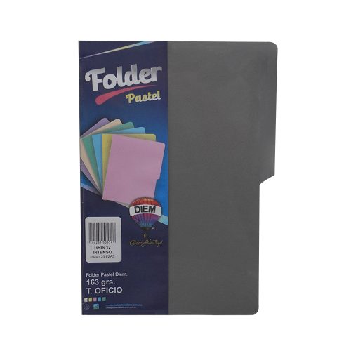 FOLDER TAMAÑO OFICIO DIEM BRIGHTS GRIS INTENSO 0012 PAQUETE CON 25 PIEZAS