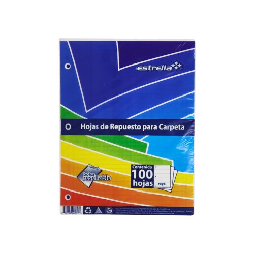 HOJA DE PAPEL ESTRELLA 0557 PAQUETE CON 100 PIEZAS RESPUESTO PARA CARPETA TAMAÑO CARTA RAYA