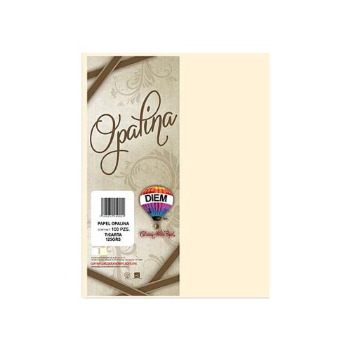 HOJA DE PAPEL OPALINA DIEM PAQUETE CON 100 PIEZAS MARFIL TAMAÑO CARTA 125 GRAMOS