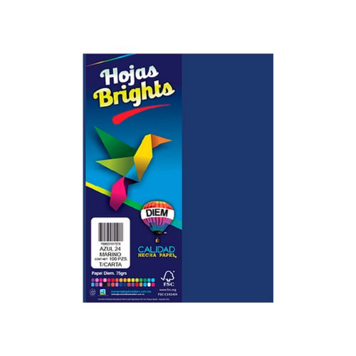 HOJA DE PAPEL DIEM BRIGHTS PAQUETE CON 100 PIEZAS AZUL MARINO 24 NEON TAMAÑO CARTA 75 GRAMOS