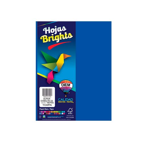 HOJA DE PAPEL DIEM BRIGHTS PAQUETE CON 100 PIEZAS SUPER COBALTO 23 NEON TAMAÑO CARTA 75 GRAMOS