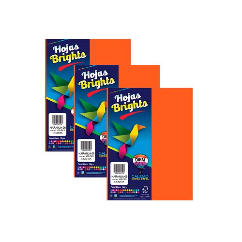 HOJA DE PAPEL DIEM BRIGHTS PAQUETE CON 100 PIEZAS NARANJA 06 NEON TAMAÑO CARTA 75 GRAMOS - Image 2