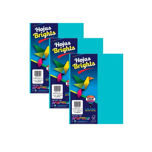 HOJA DE PAPEL DIEM BRIGHTS PAQUETE CON 100 PIEZAS TURQUESA 14 NEON TAMAÑO CARTA 75 GRAMOS - Image 2