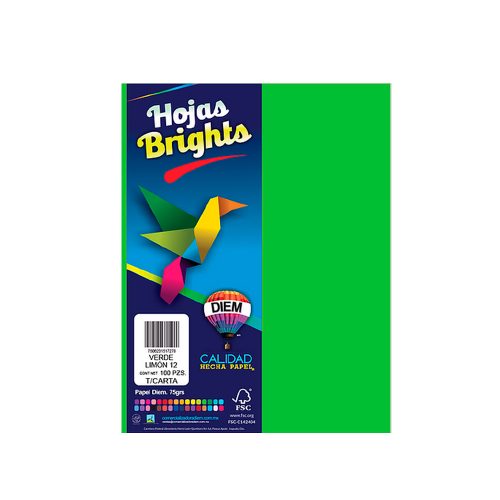 HOJA DE PAPEL DIEM BRIGHTS PAQUETE CON 100 PIEZAS VERDE LIMON 12 NEON TAMAÑO CARTA 75 GRAMOS