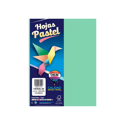 HOJA DE PAPEL DIEM PASTEL PAQUETE CON 100 PIEZAS VERDE 08 TAMAÑO CARTA 75 GRAMOS