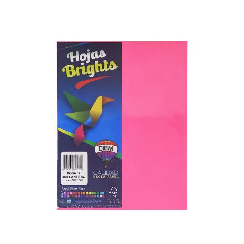 HOJA DE PAPEL DIEM BRIGHTS PAQUETE CON 100 PIEZAS ROSA BRILLANTE 17 TAMAÑO CARTA