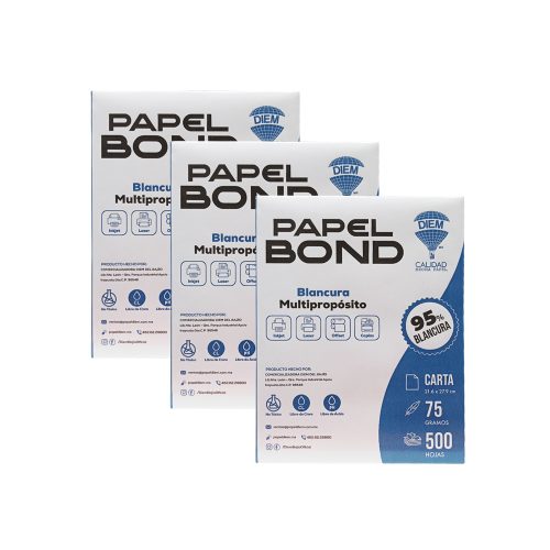 HOJA DE PAPEL BOND DIEM PAQUETE 500 PIEZAS TAMAÑO CARTA 95% BLANCURA 75 GRAMOS - Image 3