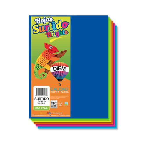 HOJA DE PAPEL DIEM BRIGHTS PAQUETE CON 250 PIEZAS SURTIDO TAMAÑO CARTA 75 GRAMOS