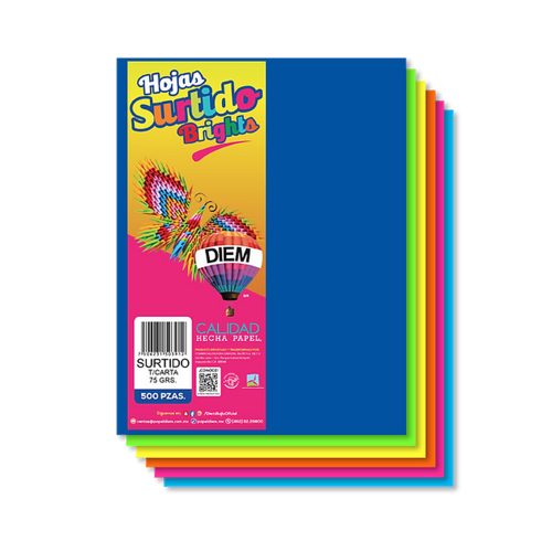HOJA DE PAPEL DIEM BRIGHTS PAQUETE CON 500 PIEZAS SURTIDO TAMAÑO CARTA 75 GRAMOS