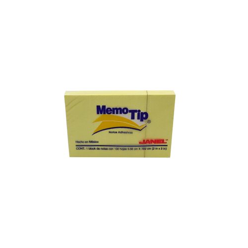 BLOCK DE NOTAS ADHESIVAS JANEL MEMOTIP 100 HOJAS AMARILLO 5.08 X 7.62 CENTIMETROS