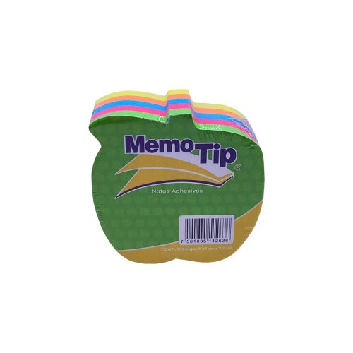 BLOCK DE NOTAS ADHESIVAS JANEL MEMOTIP 250 HOJAS NEON FORMA DE MANZANA 7.27 X 7.2 CENTÍMETROS