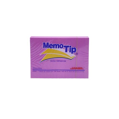 BLOCK DE NOTAS ADHESIVAS JANEL MEMOTIP 100 HOJAS NEON 7.62 X 10.2 CENTIMETROS