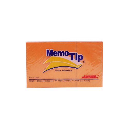 BLOCK DE NOTAS ADHESIVAS JANEL MEMOTIP 100 HOJAS NEON 7.62 X 12.7 CENTIMETROS