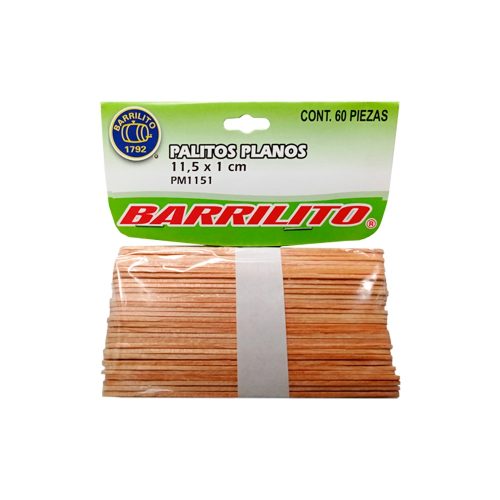 PALO DE MADERA PLANO BARRILITO PM1151 PAQUETE CON 60 PIEZAS 11.5X1 CENTIMETROS