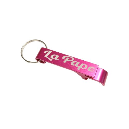 LLAVERO DESTAPADOR LA PAPE ROSA ALUMINIO METALICO