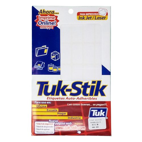 ETIQUETA ADHESIVA TUK STIK A13 TIPO 350 19 X 38 MILIMETROS BLANCO