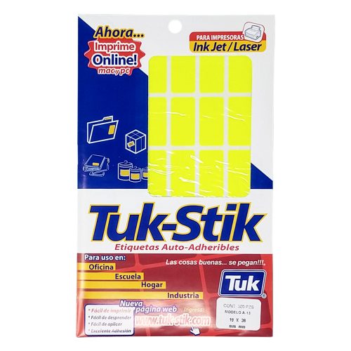 ETIQUETA ADHESIVA TUK STIK A13 TIPO 350 19 X 38 MILIMETROS AMARILLO FLUORECENTE