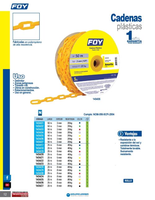 CADENA PLASTTICA FOY 143435 AMARILLA 3 MILIMETROS 1/8'' 50 METROS - Image 2