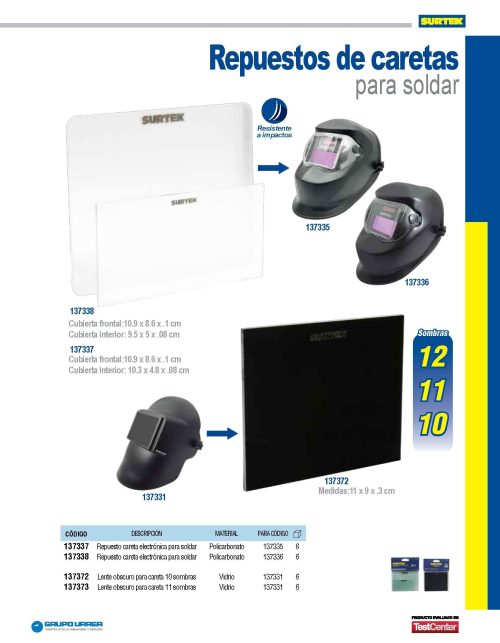 LENTE PARA CARETA SURTEK 137373 OSCURO PARA SOLDAR 12 SOMBRAS - Image 2