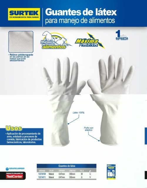 GUANTE DE LÁTEX SURTEK 137410 PARA USO EN ALIMENTOS TALLA MEDIANA - Image 2
