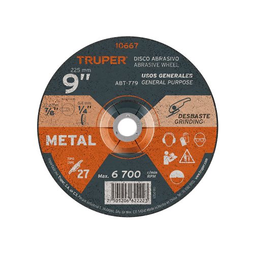 DISCO ABRASIVO DE 9 PULGADAS PARA DESBASTE DE METAL ALTA DURABILIDAD TRUPER ABT-779