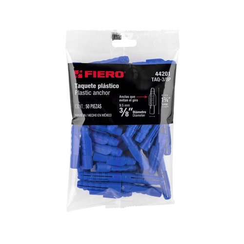 TAQUETE PLASTICO FIERO COLOR AZUL TAQ-3/8P  3/8 PULGADAS BOLSA CON 50 PAQUETES