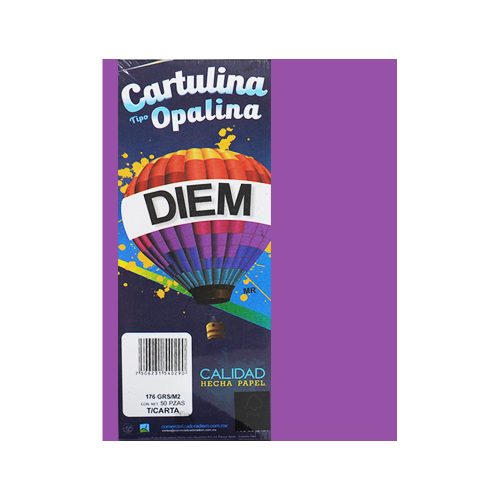 CARTULINA OPALINA DIEM BRIGHT VIOLETA 00001 TAMAÑO CARTA 50 PIEZAS 176 GRAMOS