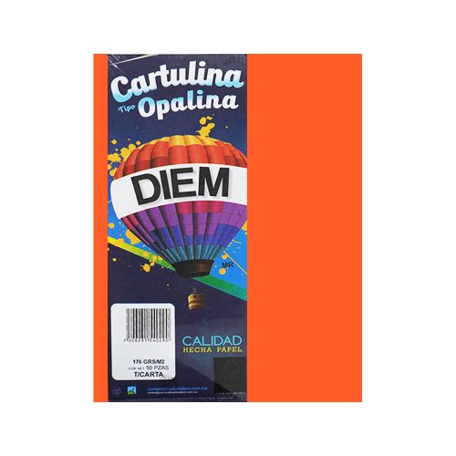 CARTULINA OPALINA DIEM BRIGHT NARANJA 00006 TAMAÑO CARTA 50 PIEZAS 176 GRAMOS