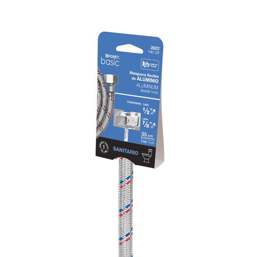 MANGUERA FLEXIBLE PARA W.C. FOSET FWC-35P TRENZADO ALUMINIO 1/2 X 7/8 TUERCA LATON/LATON - Image 2
