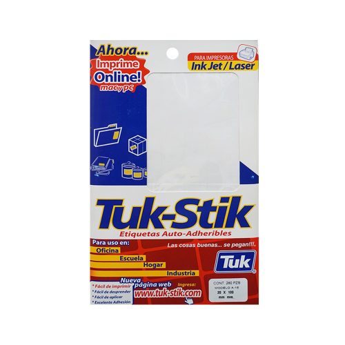 ETIQUETA ADHESIVA TUK-STIK A15 BLANCO 20X100 MILIMETROS