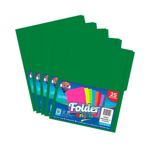 FOLDER TAMAÑO OFICIO DIEM BRIGHTS VERDE BANDERA 013 PAQUETE CON 25 PIEZAS - Image 2