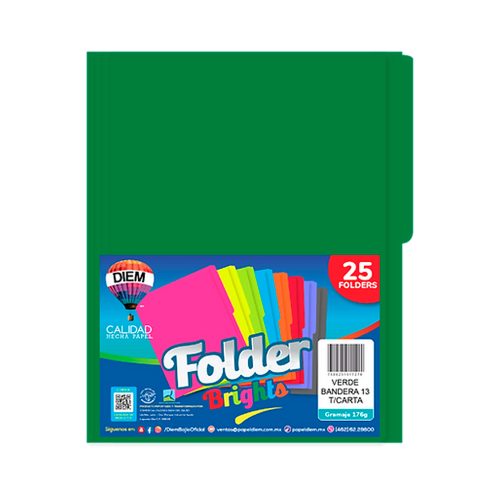 FOLDER TAMAÑO OFICIO DIEM BRIGHTS VERDE BANDERA 013 PAQUETE CON 25 PIEZAS - Image 3