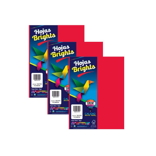HOJA DE PAPEL DIEM BRIGHTS PAQUETE CON 100 PIEZAS ROJO ESCARLATA 5A TAMAÑO CARTA 75 GRAMOS - Image 2