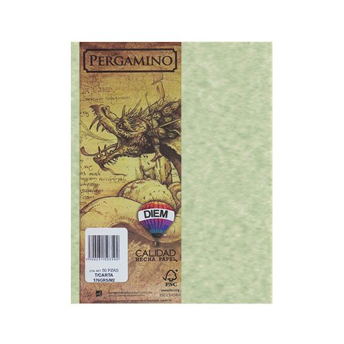 HOJA PERGAMINO CARTULINA DIEM VERDE PAQUETE CON 50 PIEZAS TAMAÑO CARTA 176 GRAMOS