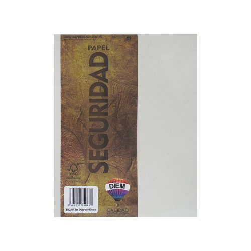 PAPEL SEGURIDAD CON PATRON VISIBLE CON LUZ UV AZUL PAQUETE DE 100 PIEZAS TAMAÑO CARTA 90 GRAMOS