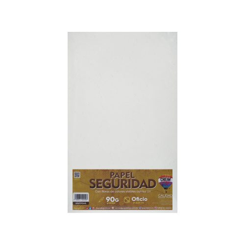 PAPEL SEGURIDAD CON PATRON VISIBLE CON LUZ UV AZUL TAMAÑO OFICIO PAQUETE DE 100 PIEZAS0  90 GRAMOS