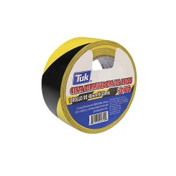 CINTA ADHESIVA DELIMITADORA TUK 340 AMARILLO CON NEGRO 48 MILIMETROS X 33 METROS