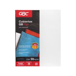 CUBIERTA PARA ENGARGOLAR GBC P3561 PAQUETE CON 50 PIEZAS TAMAÑO CARTA TRANSPARENTE