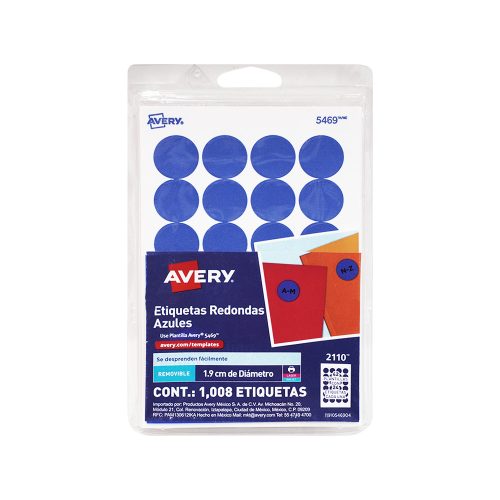 ETIQUETA REDONDA AVERY 5469 PAQUETE CON 1008 PIEZAS COLOR AZUL FUERTE