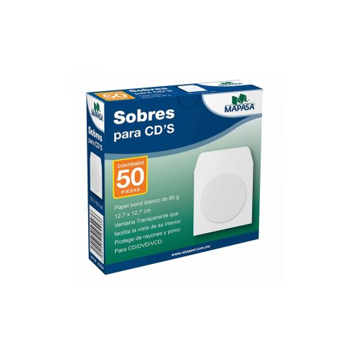 SOBRE DE PAPEL MAPASA PARA CD BLANCO HA0126 PAQUETE CON 50 PIEZAS - Image 2