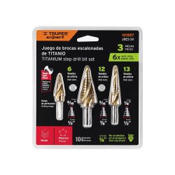 JUEGO DE 3 BROCAS ESCALONADAS GOLD STEP TRUPER JBES-3X