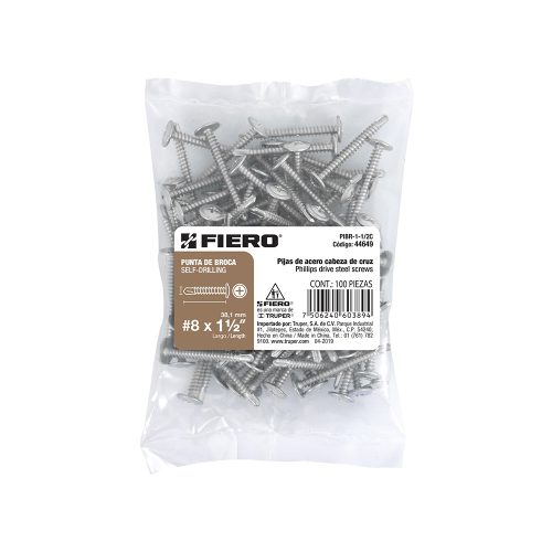 PIJA CABEZA DE CRUZ TRUPER FIERO PIBR-1-1/2C DE 1-1/2 PULGADAS BOLSA CON 100 PIEZAS