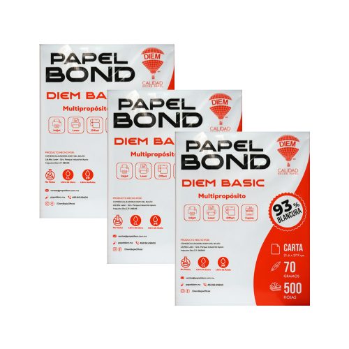 HOJA DE PAPEL BOND DIEM PAQUETE 500 PIEZAS TAMAÑO CARTA 93% BLANCURA 70 GRAMOS 21.6 X 27.9 - Image 3