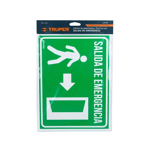SEÑALAMIENTO SALIDA DE EMERGENCIA TRUPER LIN-04 DE 21 X 28 CENTIMETROS