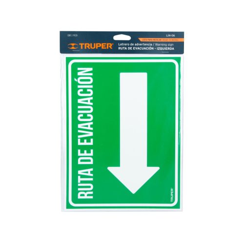 SEÑALAMIENTO RUTA DE EVACUACION IZQUIERDA TRUPER LIN-06 DE 21 X 28 CENTIMETROS